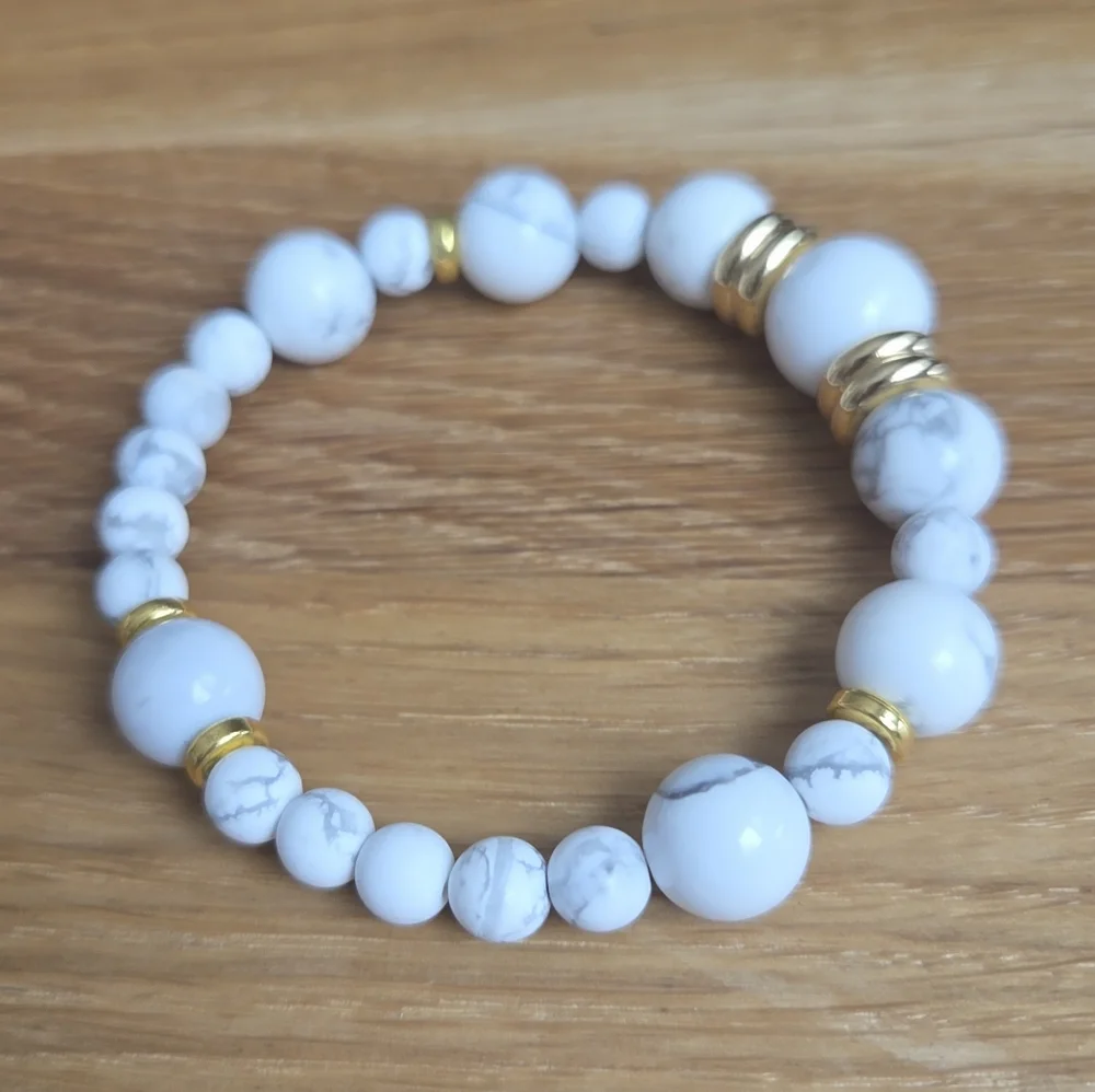 White Howlite Beaded Stretch Bracelet | Handmade